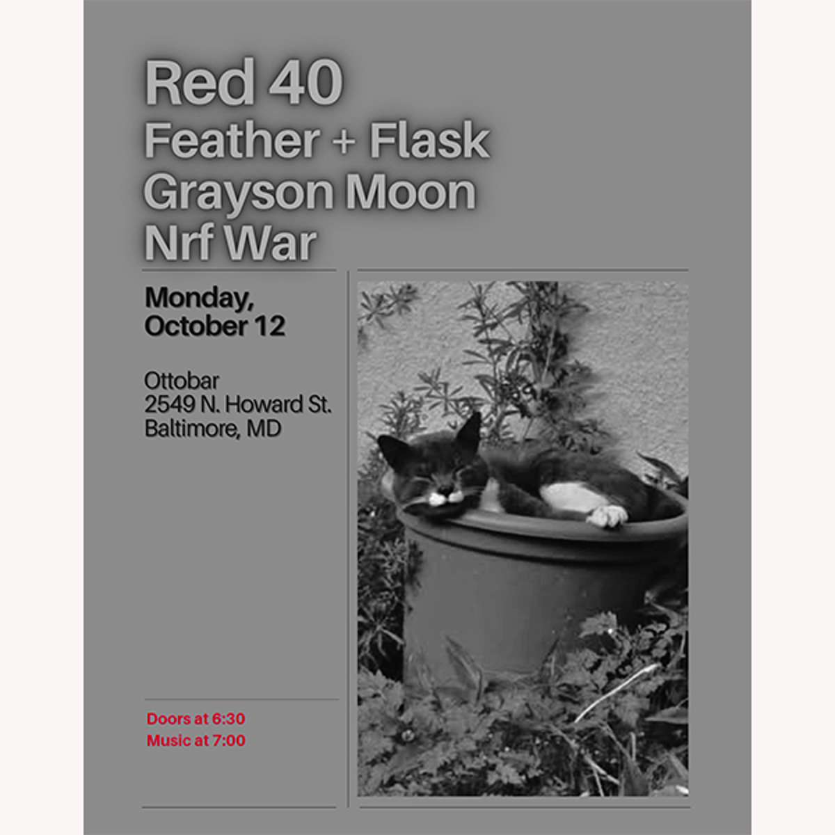 Grayson Moon, Feather & Flask, Red 40, Nrf War
